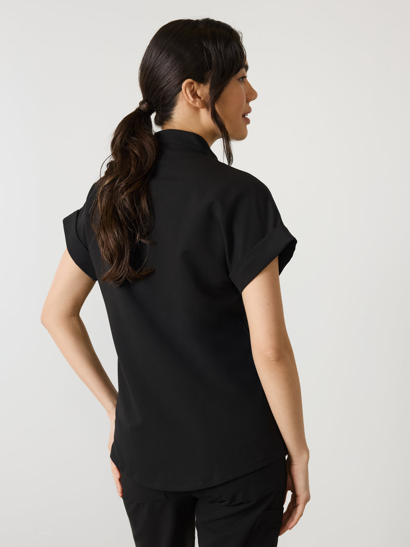 CHARLIE RE-GARDE™ - NEGRO - Blusa médica con cuello mandarín - SILVADUR™