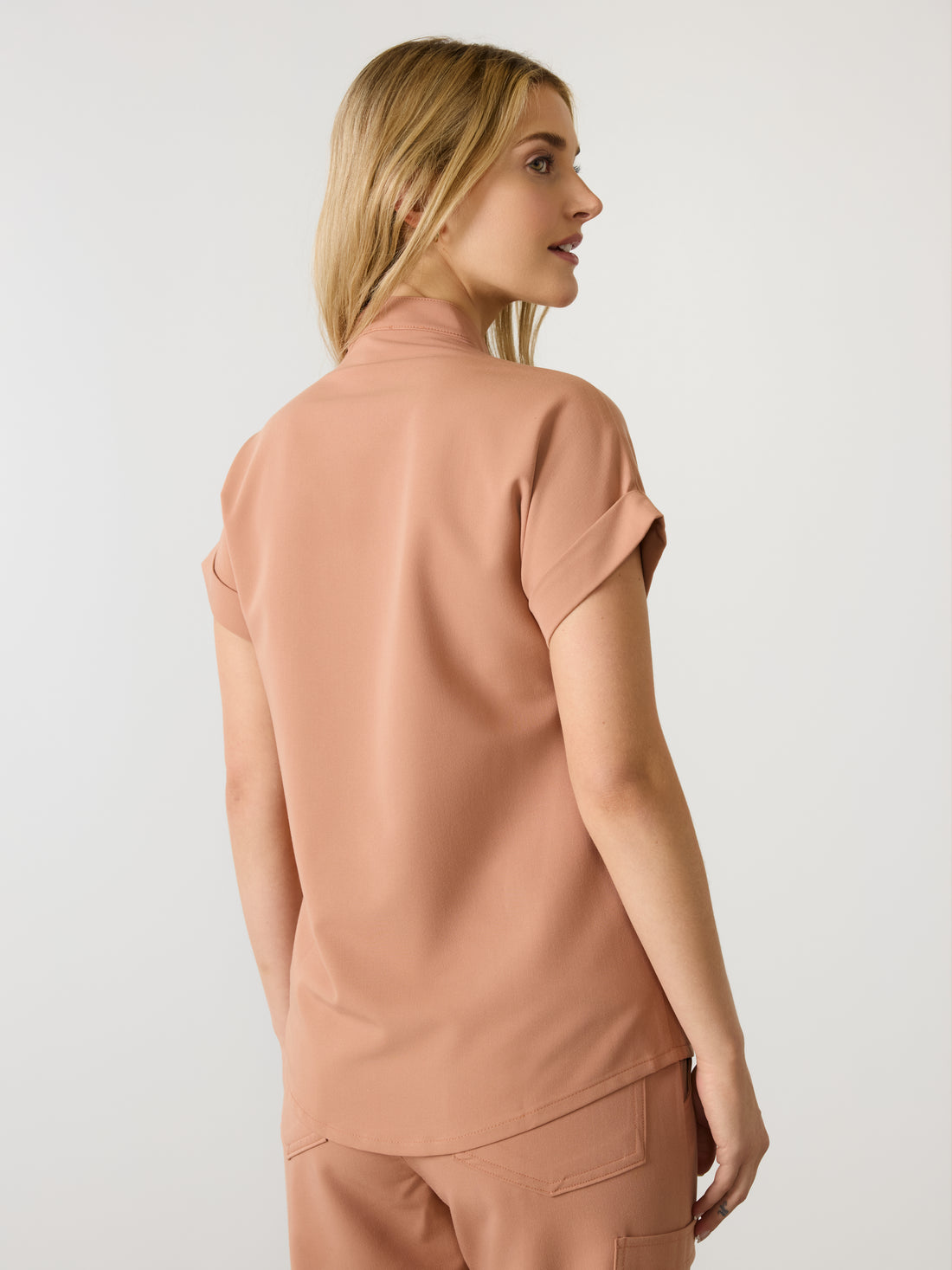 CHARLIE RE-GARDE™ - MOCHA - Mandarine Collar Scrub Top - SILVADUR™
