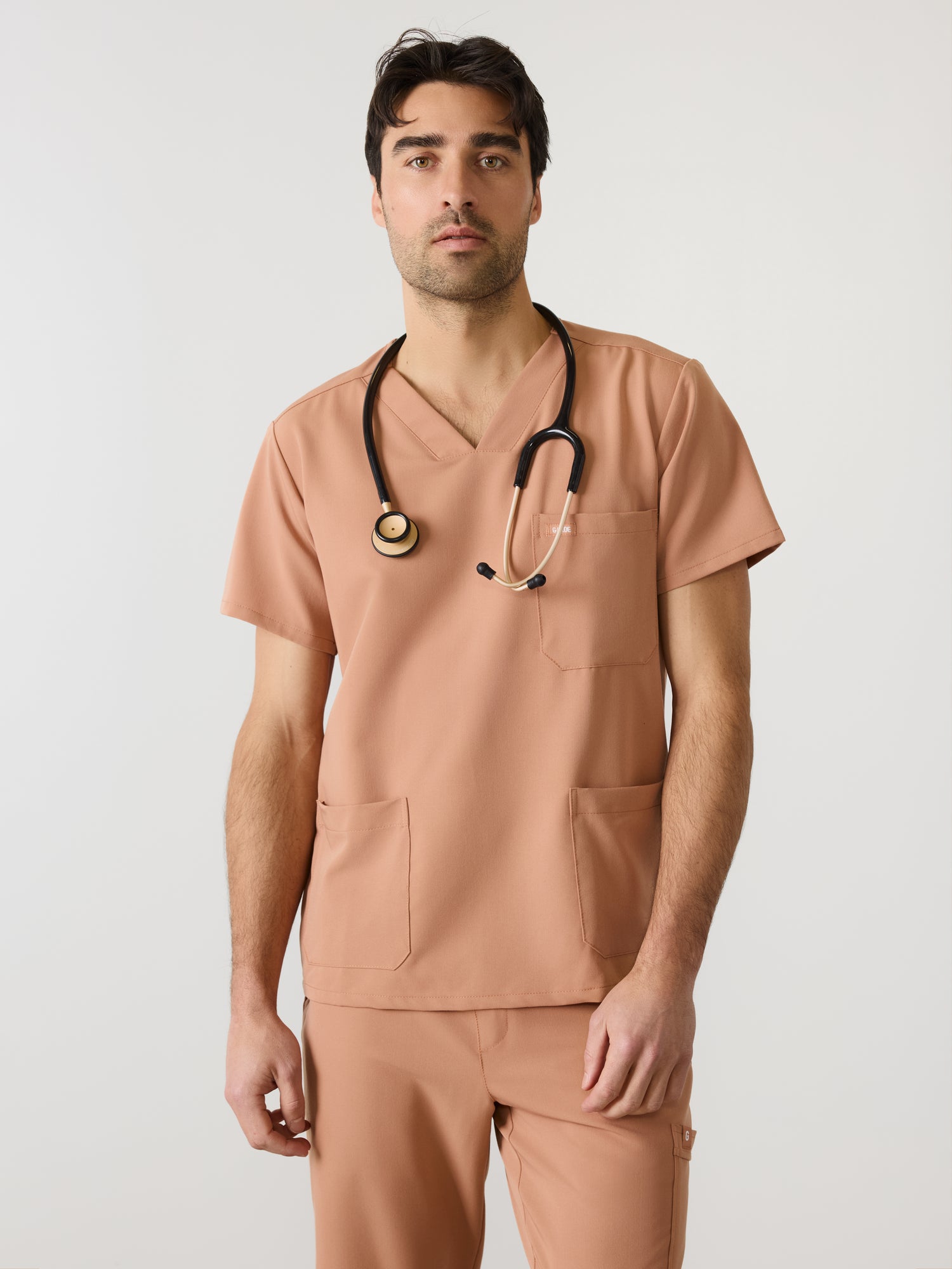 ZACK RE-GARDE™ - MOCHA - Three Pockets Men's Scrub Top - SILVADUR™