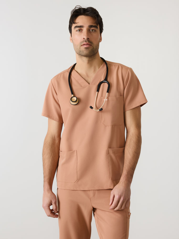 ZACK RE-GARDE™ - MOCHA - Three Pockets Men's Scrub Top - SILVADUR™ - Final Sale