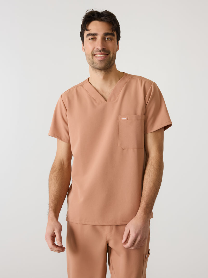 LOGAN RE-GARDE™ - MOCHA - One Pocket Men's Scrub Top - SILVADUR™
