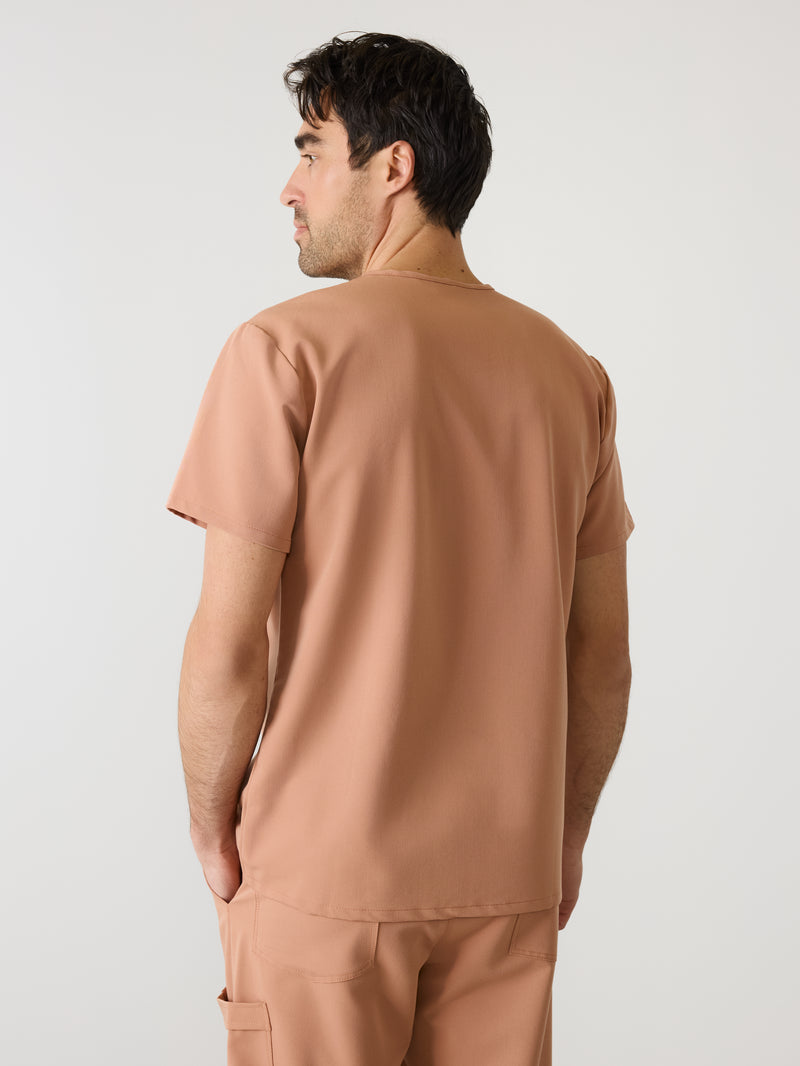 LOGAN RE-GARDE™ - MOCHA - One Pocket Men's Scrub Top - SILVADUR™