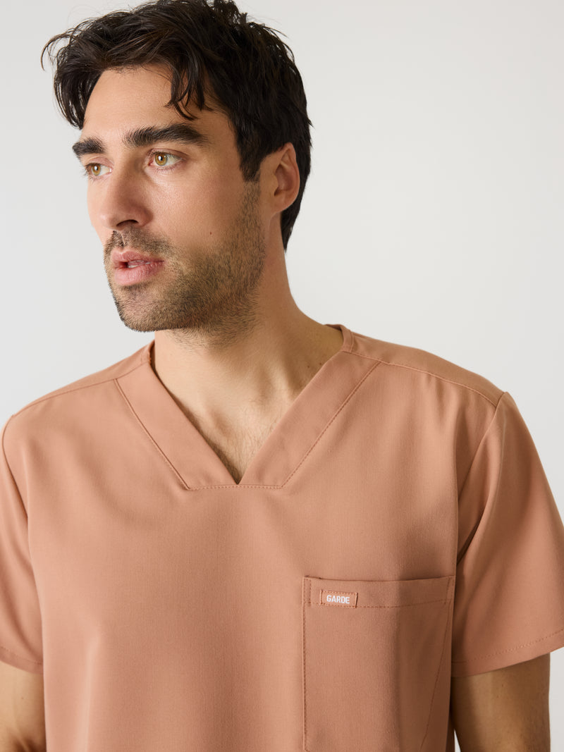 LOGAN RE-GARDE™ - MOCHA - One Pocket Men's Scrub Top - SILVADUR™