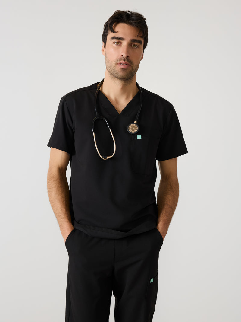 LOGAN RE-GARDE™ - NEGRO - Blusa médica de un bolsillo para hombre - SILVADUR™