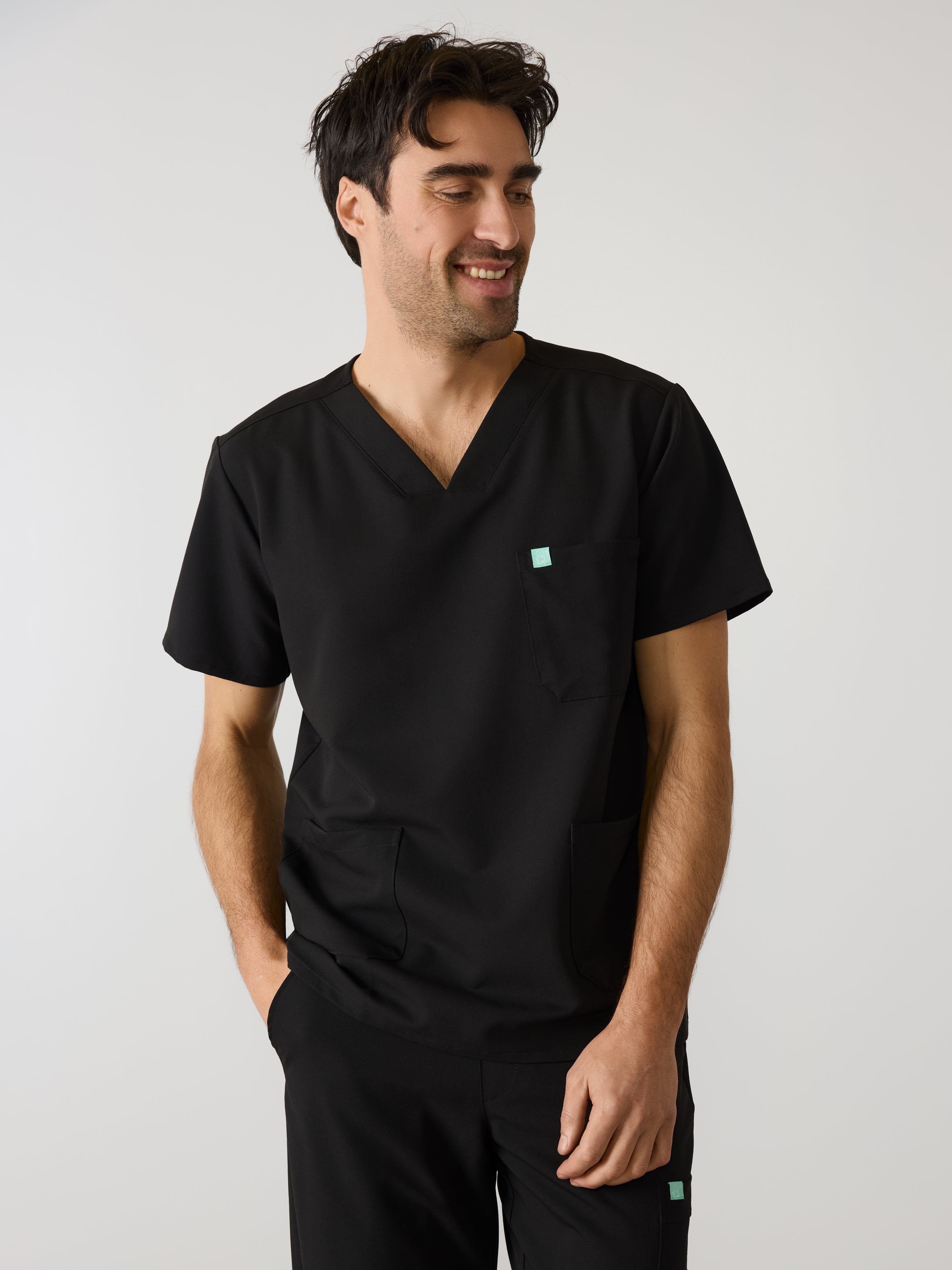 ZACK RE-GARDE™ - BLACK - Three Pockets Men's Scrub Top - SILVADUR™
