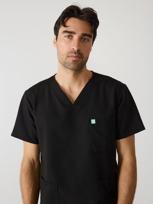 ZACK RE-GARDE™ - BLACK - Three Pockets Men's Scrub Top - SILVADUR™