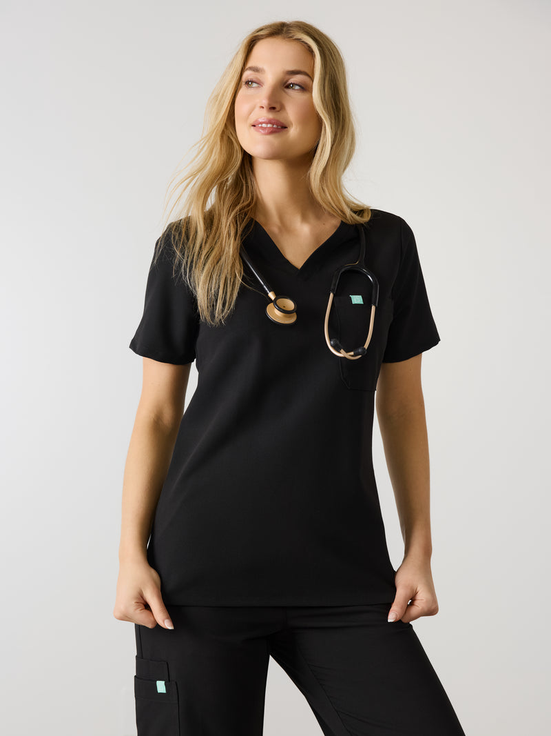 GABRIELLE RE-GARDE™ - NEGRO - Blusa médica de un bolsillo - SILVADUR™