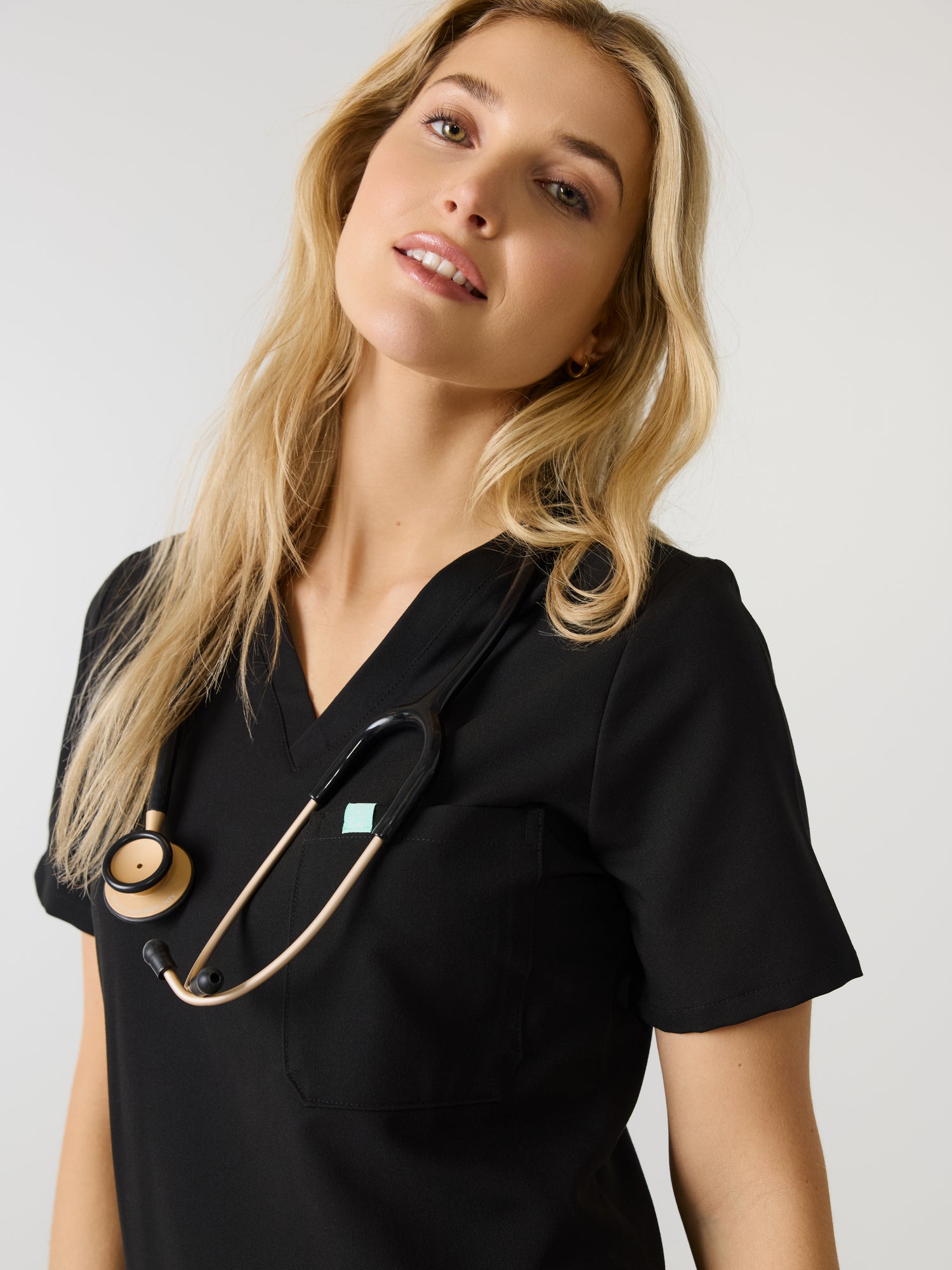 GABRIELLE RE-GARDE™ - BLACK - One Pocket Scrub Top - SILVADUR™