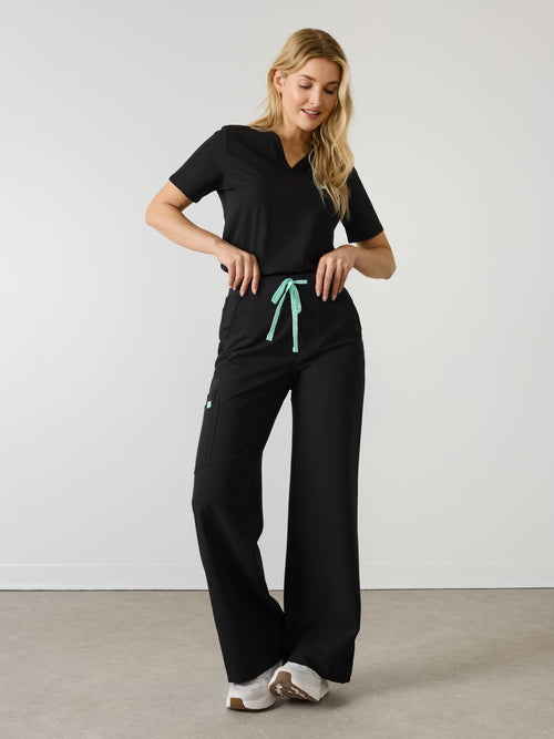 MILA RE-GARDE™ - BLACK - Wide Leg Scrub Pants - SILVADUR™