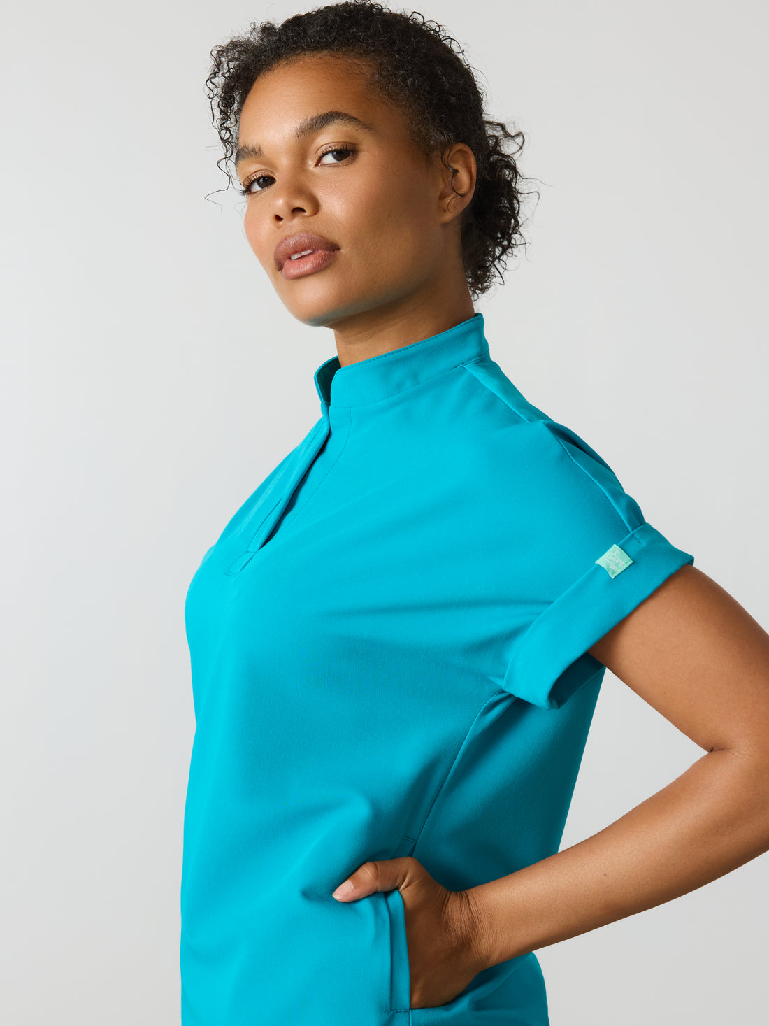 CHARLIE RE-GARDE™ - PARADISE BLUE - Mandarine Collar Scrub Top - SILVADUR™