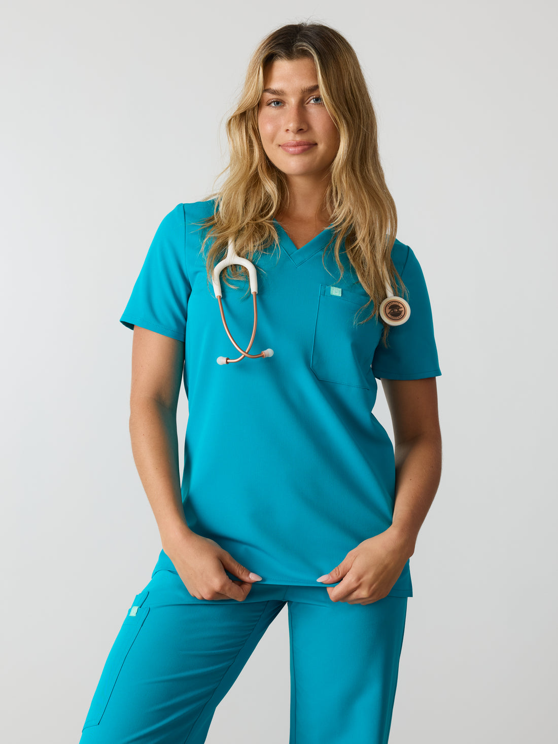 GABRIELLE RE-GARDE™ - PARADISE BLUE - One Pocket Scrub Top - SILVADUR™