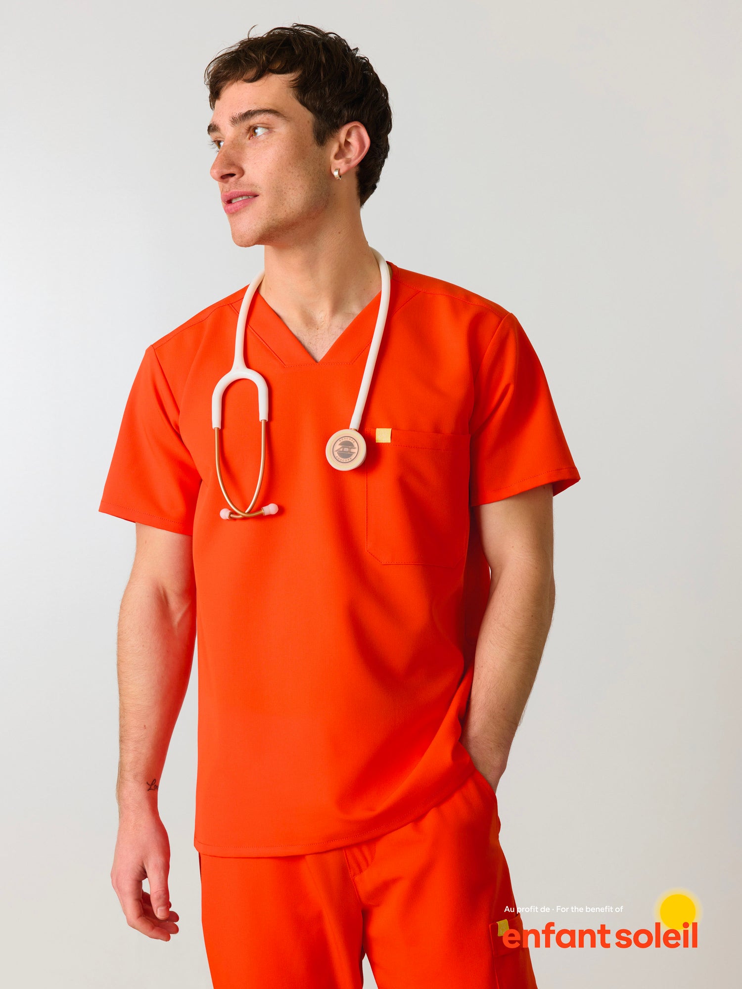 LOGAN RE-GARDE™ - TANGERINE - One Pocket Men's Scrub Top - SILVADUR™