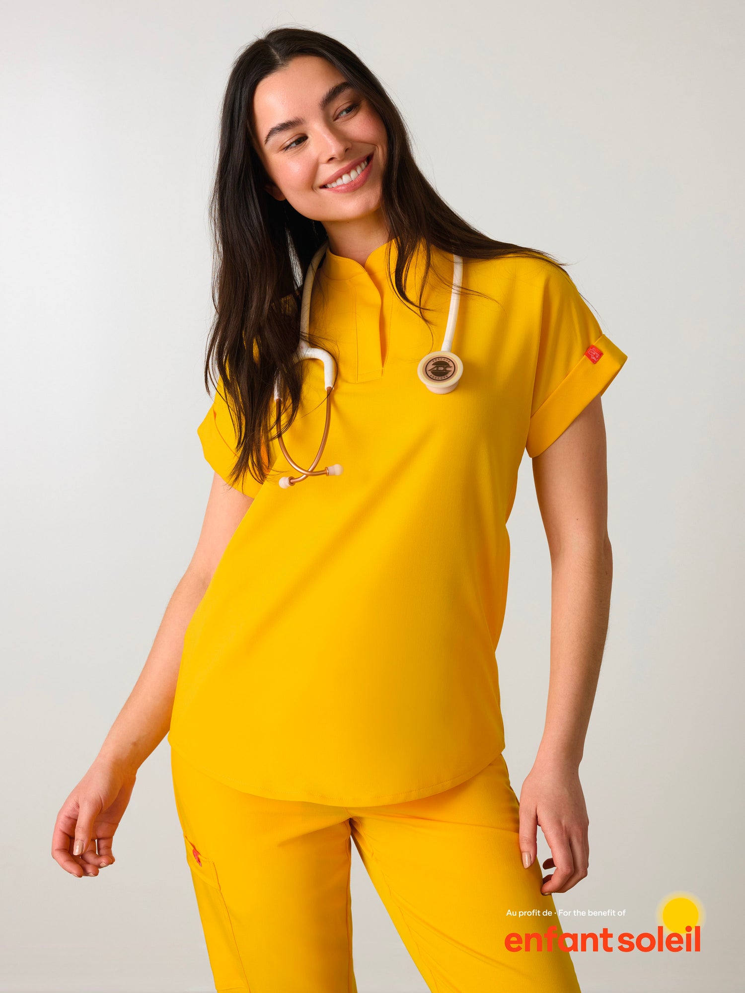 CHARLIE RE-GARDE™ - SUNSHINE YELLOW - Mandarine Collar Scrub Top - SILVADUR™
