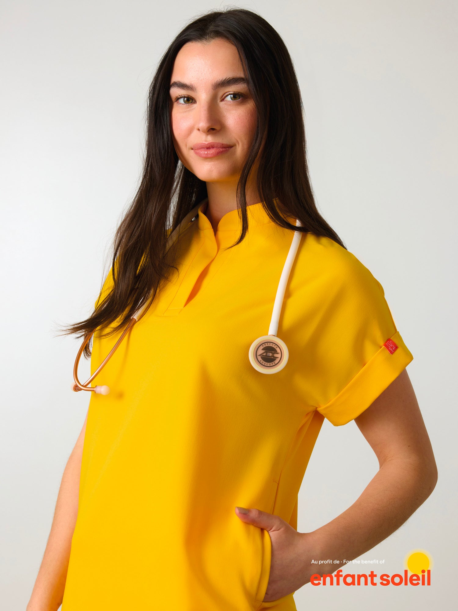 CHARLIE RE-GARDE™ - SUNSHINE YELLOW - Mandarine Collar Scrub Top - SILVADUR™