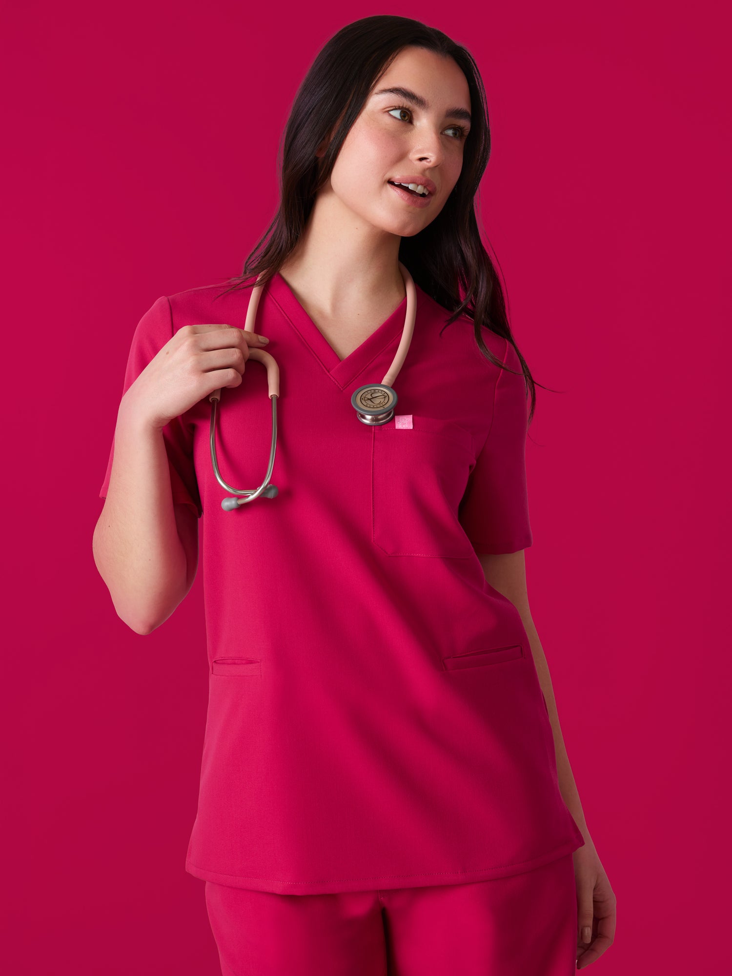 LIV RE-GARDE™ - VIBRANT FUCHSIA - Three Pockets Scrub Top - SILVADUR™