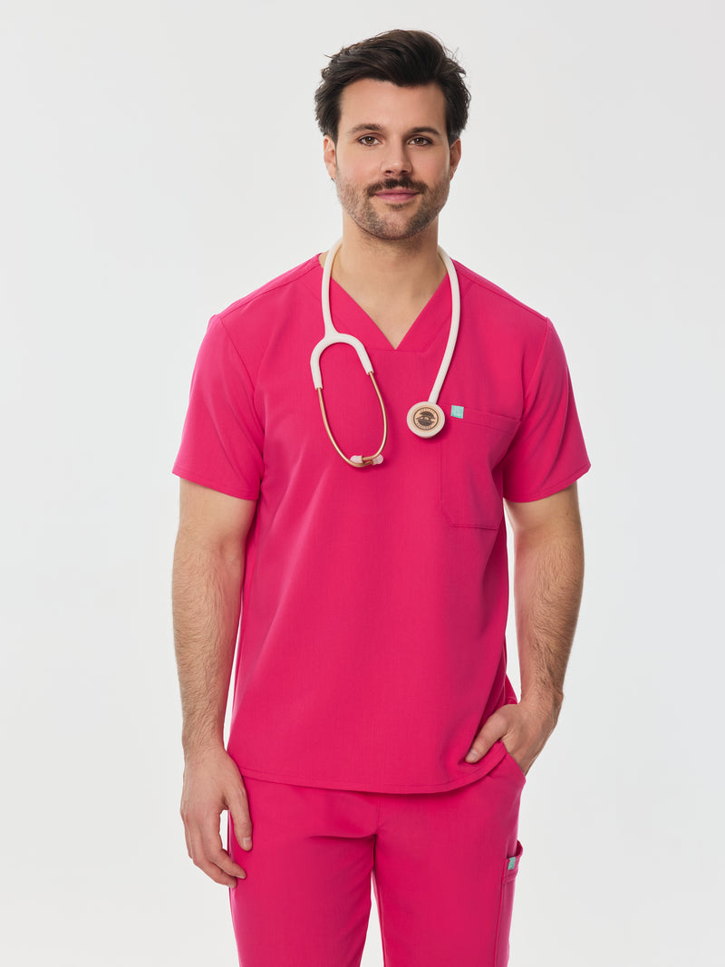 LOGAN RE-GARDE™ - PINK CRUSH - One Pocket Men's Scrub Top - SILVADUR™