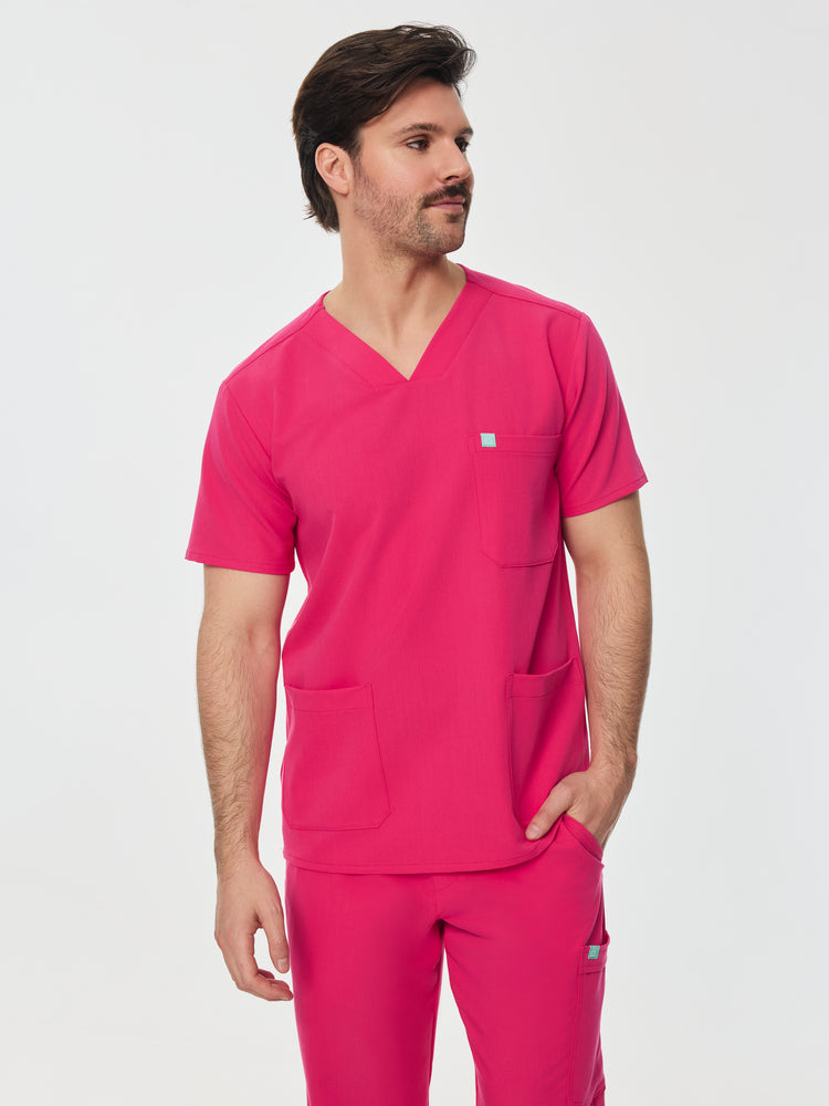 ZACK RE-GARDE™ - PINK CRUSH - Three Pockets Men's Scrub Top - SILVADUR™ - Final Sale