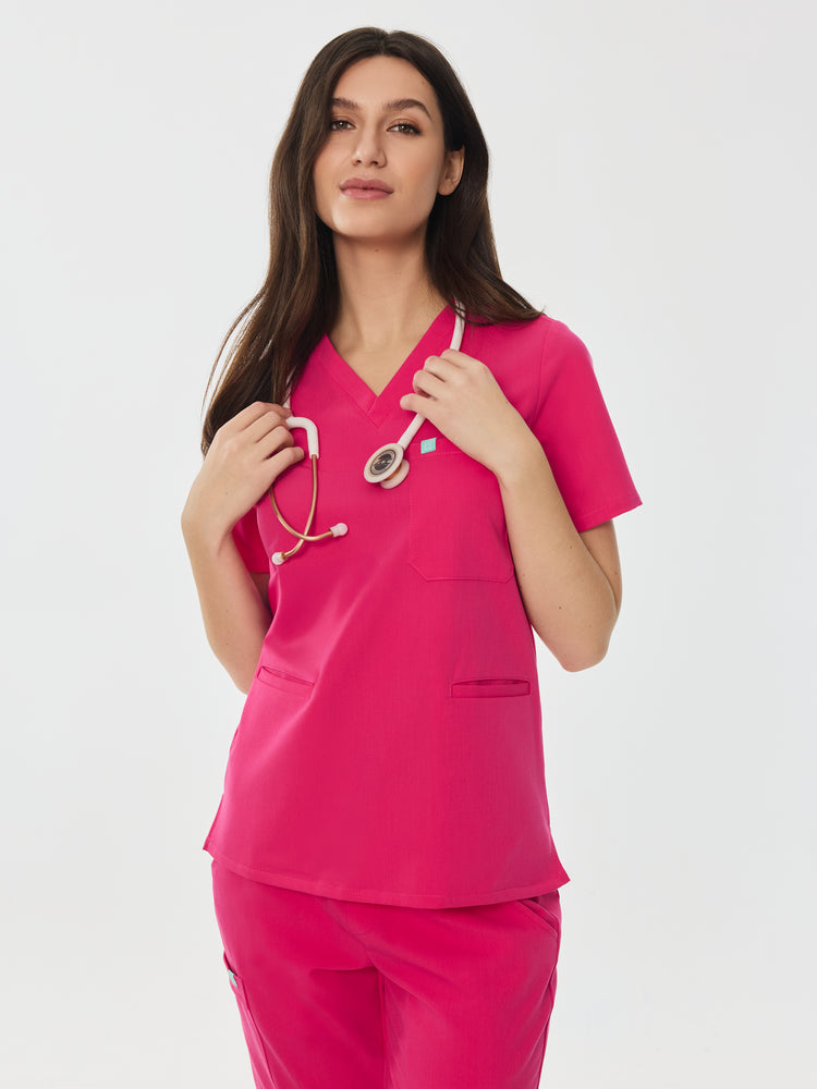 LIV RE-GARDE™ - PINK CRUSH - Three Pockets Scrub Top - SILVADUR™ - Final Sale