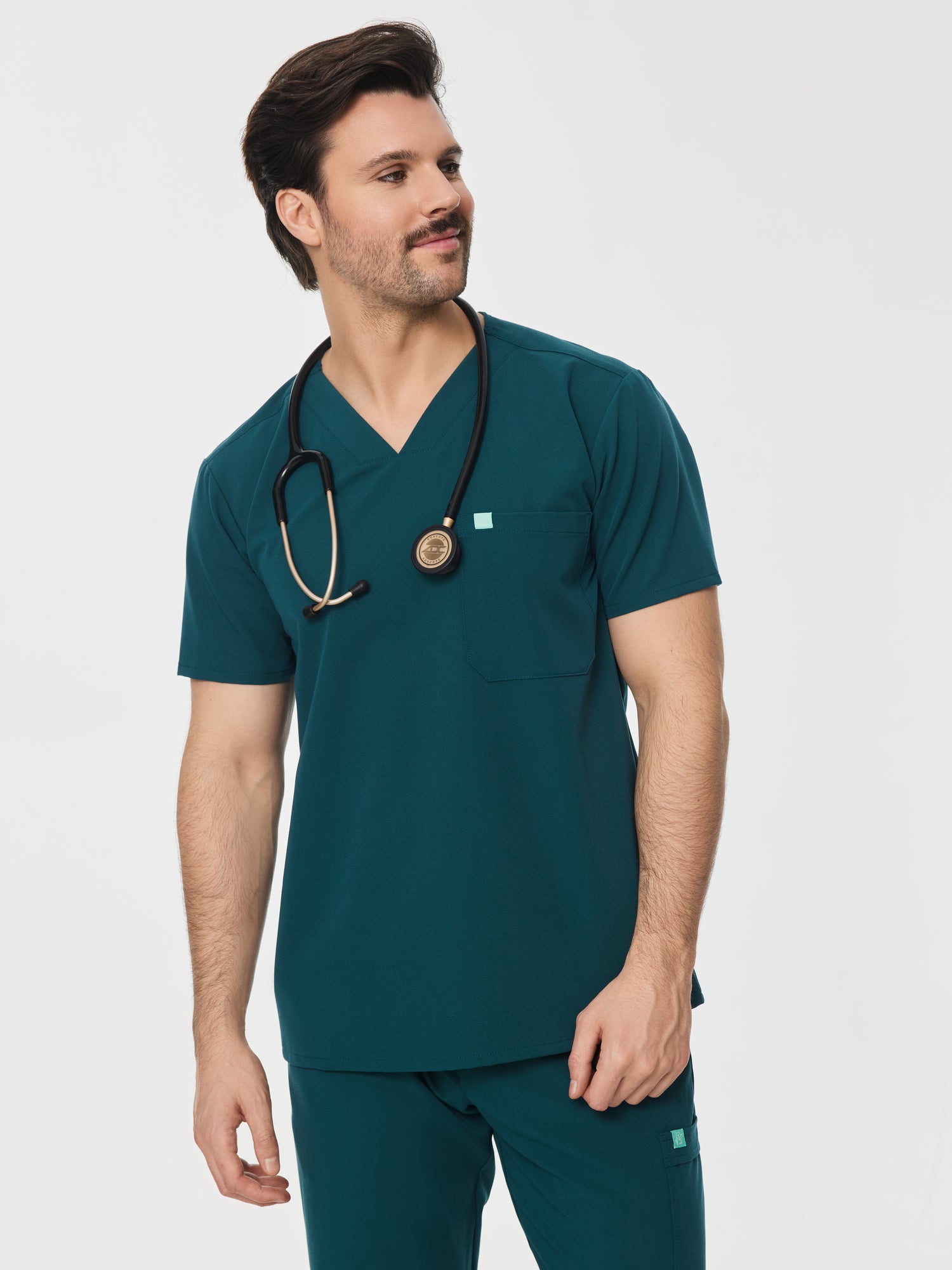 LOGAN RE-GARDE™ - TEAL - One Pocket Men's Scrub Top - SILVADUR™