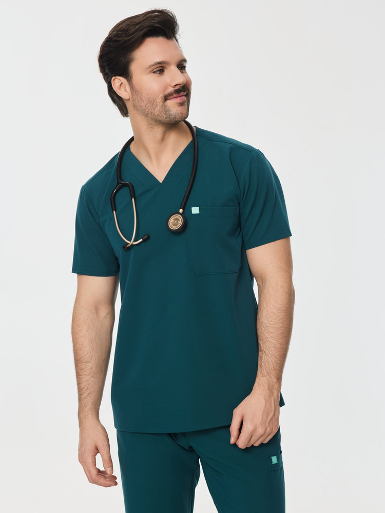 LOGAN RE-GARDE™ - TEAL - One Pocket Men's Scrub Top - SILVADUR™