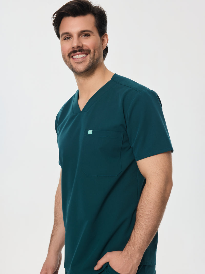 LOGAN RE-GARDE™ - TEAL - One Pocket Men's Scrub Top - SILVADUR™