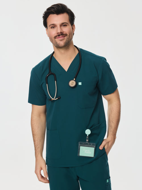 ZACK RE-GARDE™ - TEAL - Three Pockets Men's Scrub Top - SILVADUR™