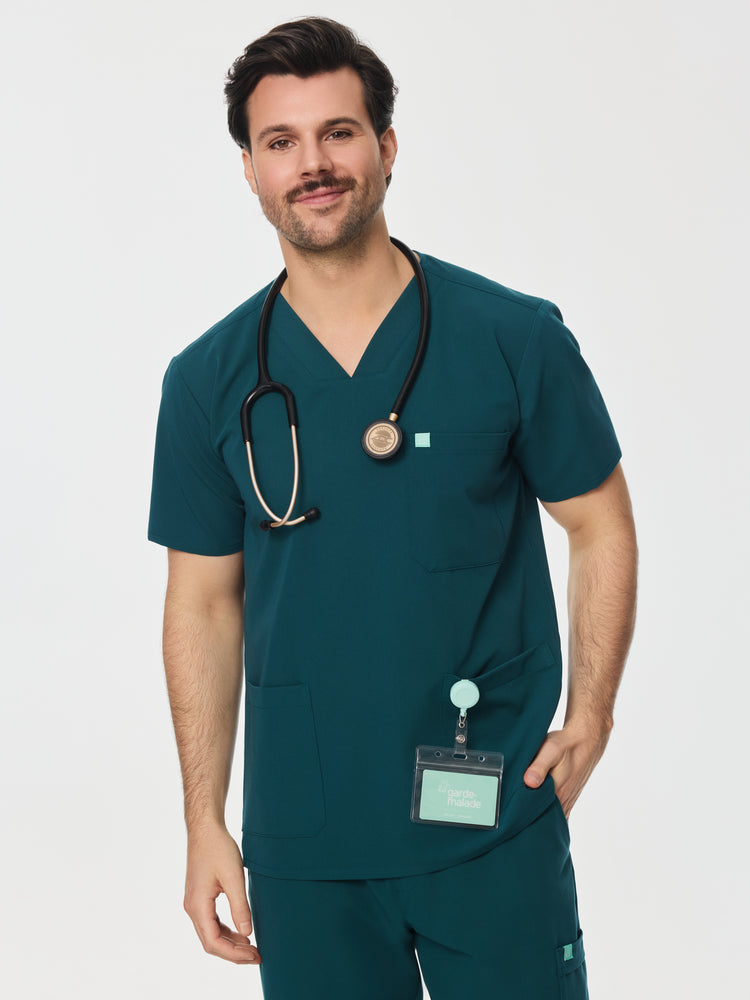 ZACK RE-GARDE™ - TEAL - Three Pockets Men's Scrub Top - SILVADUR™