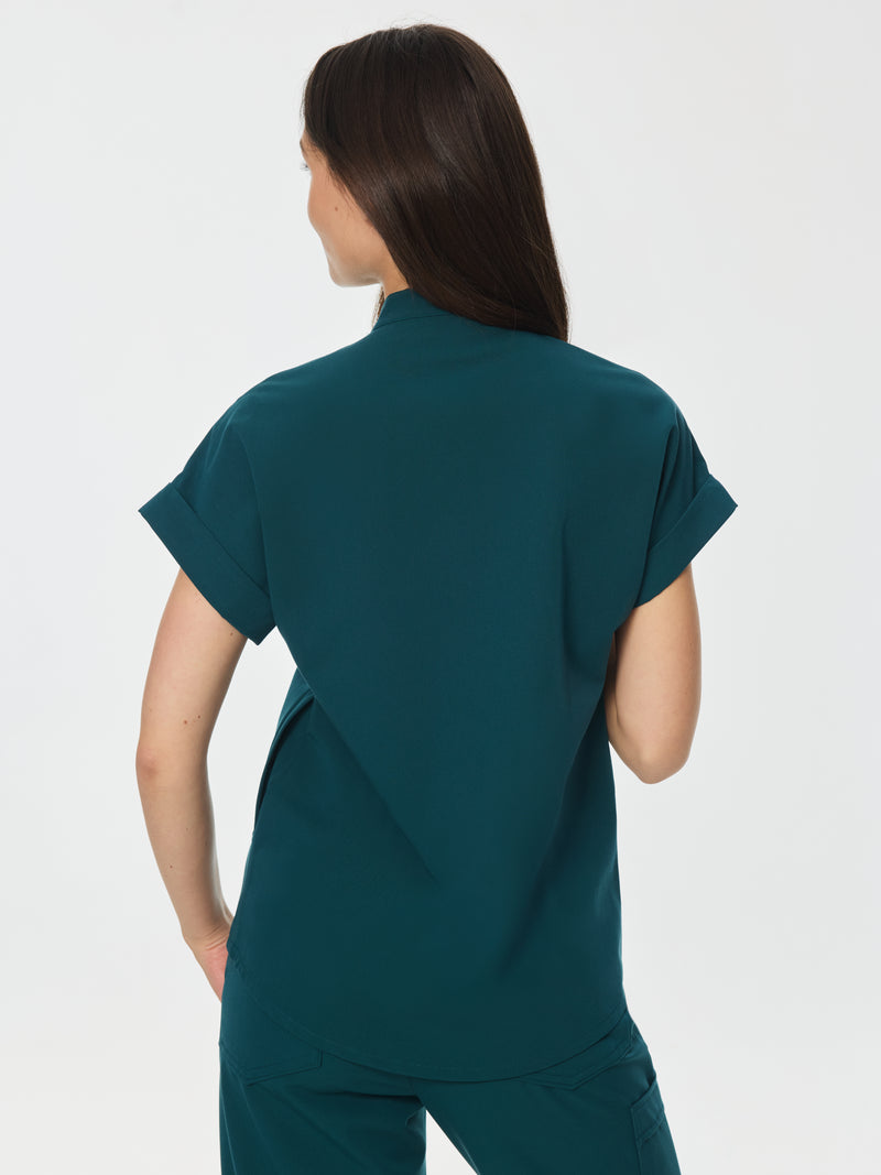 CHARLIE RE-GARDE™ - VERDE AZUL - Blusa médica con cuello mandarín - SILVADUR™