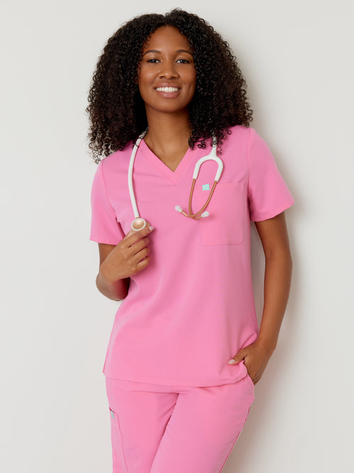 GABRIELLE RE-GARDE™ - BUBBLE PINK - One Pocket Scrub Top - SILVADUR™ - Final Sale