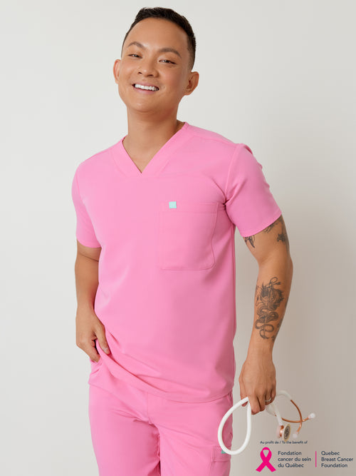 LOGAN RE-GARDE™ - BUBBLE PINK - One Pocket Men's Scrub Top - SILVADUR™