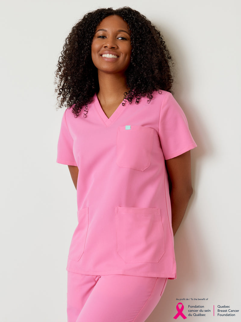 CHLOE RE-GARDE™ - BUBBLE PINK - Three Pockets Scrub Top - SILVADUR™