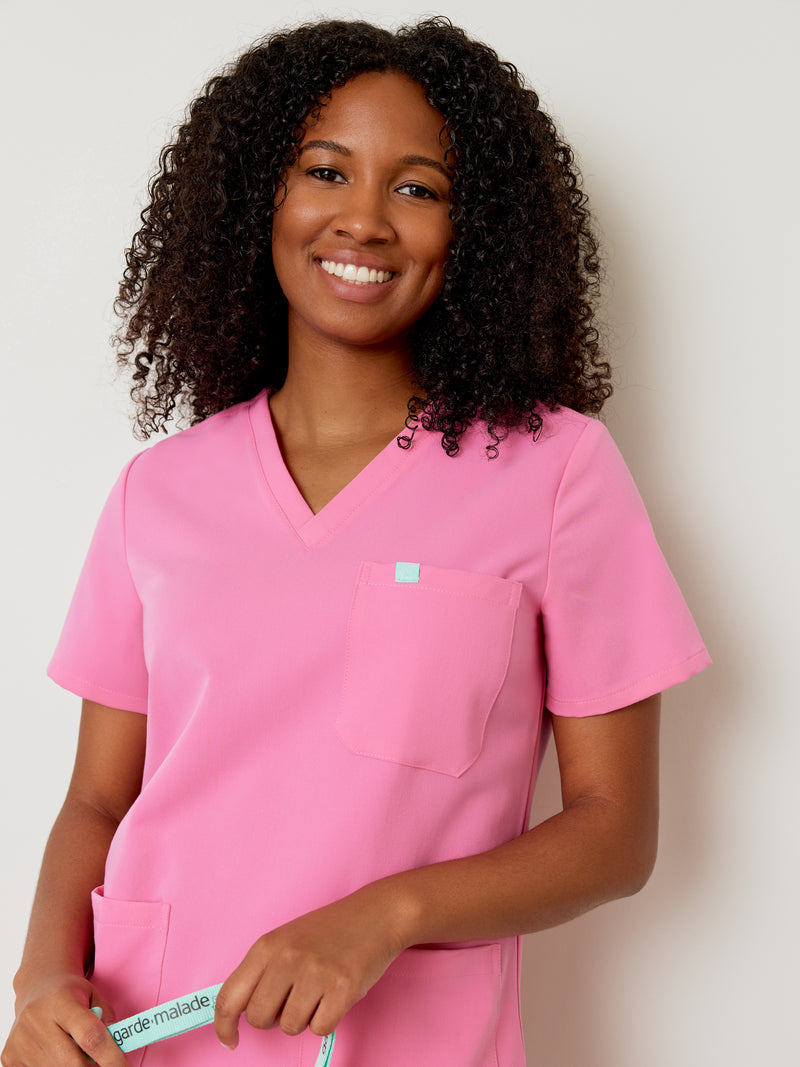 CHLOE RE-GARDE™ - BUBBLE PINK - Three Pockets Scrub Top - SILVADUR™