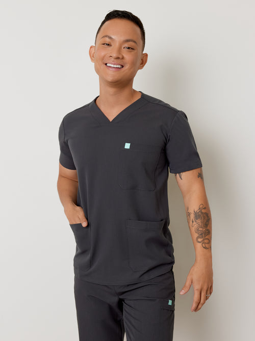 ZACK RE-GARDE™ - CHARCOAL - Three Pockets Men's Scrub Top