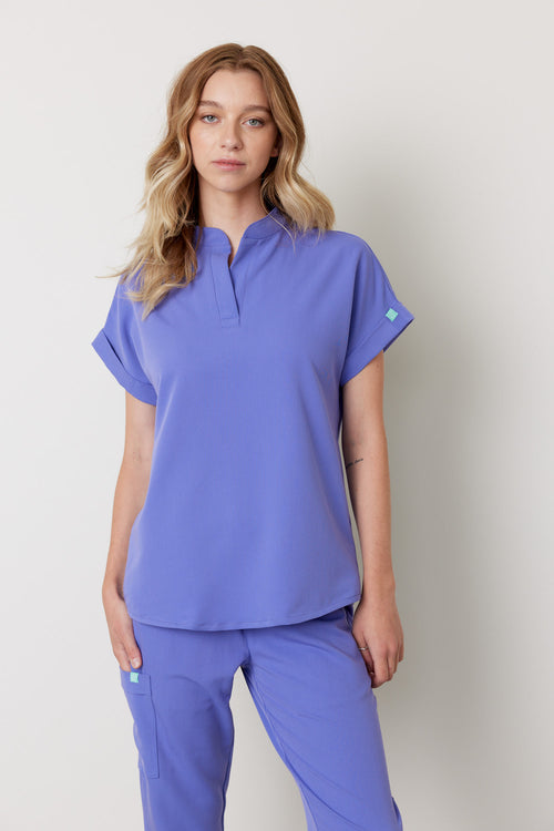 CHARLIE RE-GARDE™ - IRIS - Mandarine Collar Scrub Top - SILVADUR™