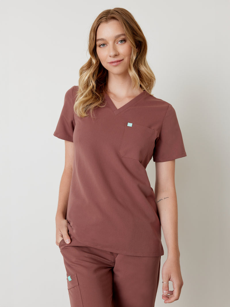 GABRIELLE RE-GARDE™ - MAROON - One Pocket Scrub Top - SILVADUR™