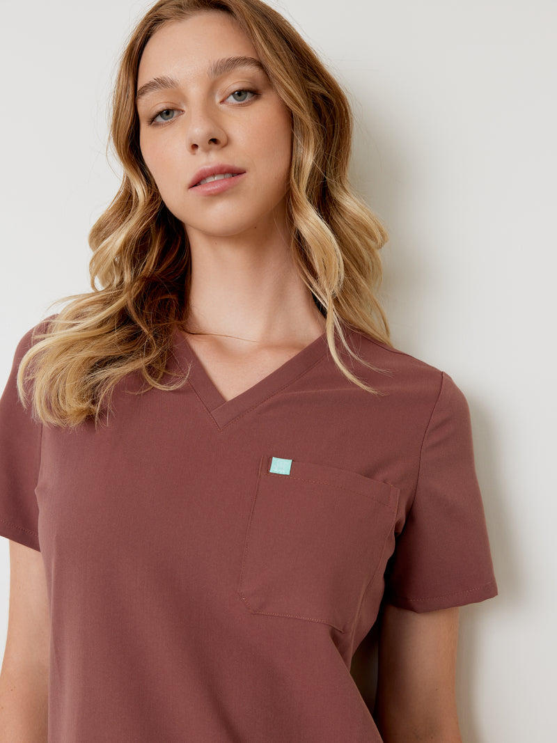 GABRIELLE RE-GARDE™ - MAROON - One Pocket Scrub Top - SILVADUR™