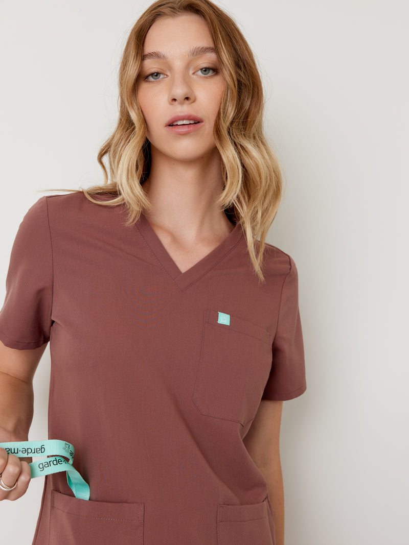 CHLOE RE-GARDE™ - MAROON - Three Pockets Scrub Top - SILVADUR™