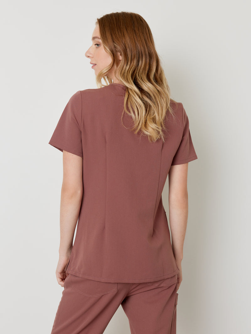 CHLOE RE-GARDE™ - MAROON - Three Pockets Scrub Top - SILVADUR™