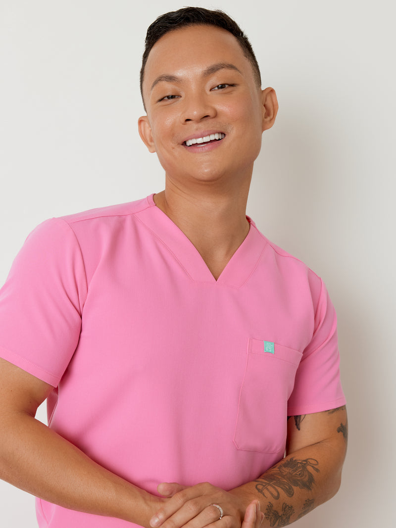 LOGAN RE-GARDE™ - BUBBLE PINK - One Pocket Men's Scrub Top - SILVADUR™