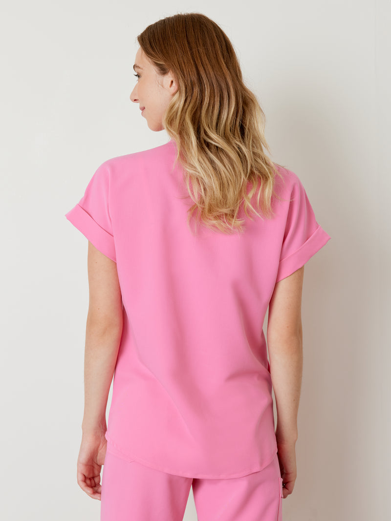 CHARLIE RE-GARDE™ - BUBBLE PINK - Mandarine Collar Scrub Top - SILVADUR™