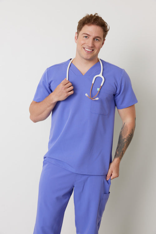 LOGAN RE-GARDE™ - IRIS - One Pocket Men's Scrub Top - SILVADUR™