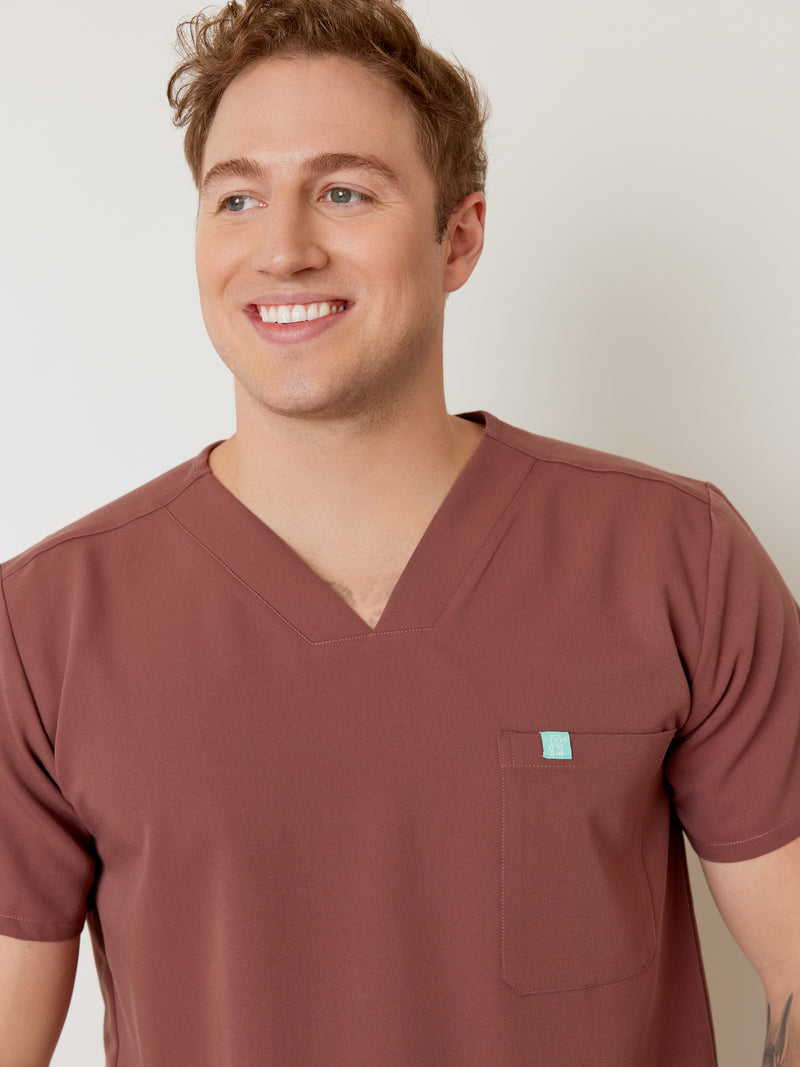 LOGAN RE-GARDE™ - MAROON - One Pocket Men's Scrub Top - SILVADUR™