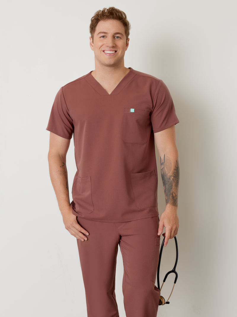 ZACK RE-GARDE™ - MAROON - Three Pockets Men's Scrub Top - SILVADUR™