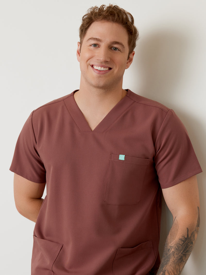 ZACK RE-GARDE™ - MAROON - Three Pockets Men's Scrub Top - SILVADUR™