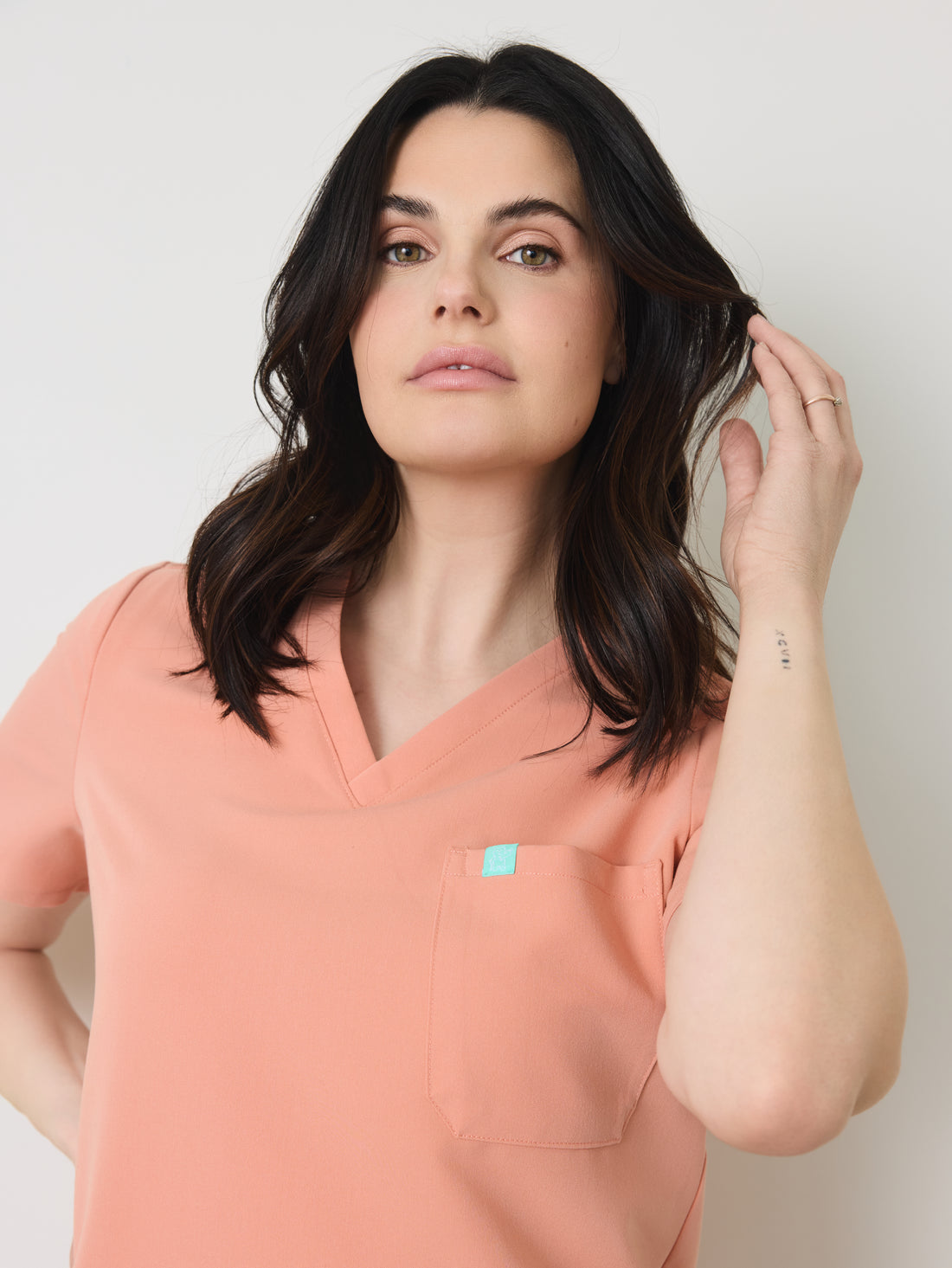 GABRIELLE RE-GARDE™ - PEACH - One Pocket Scrub Top - SILVADUR™ - Final Sale
