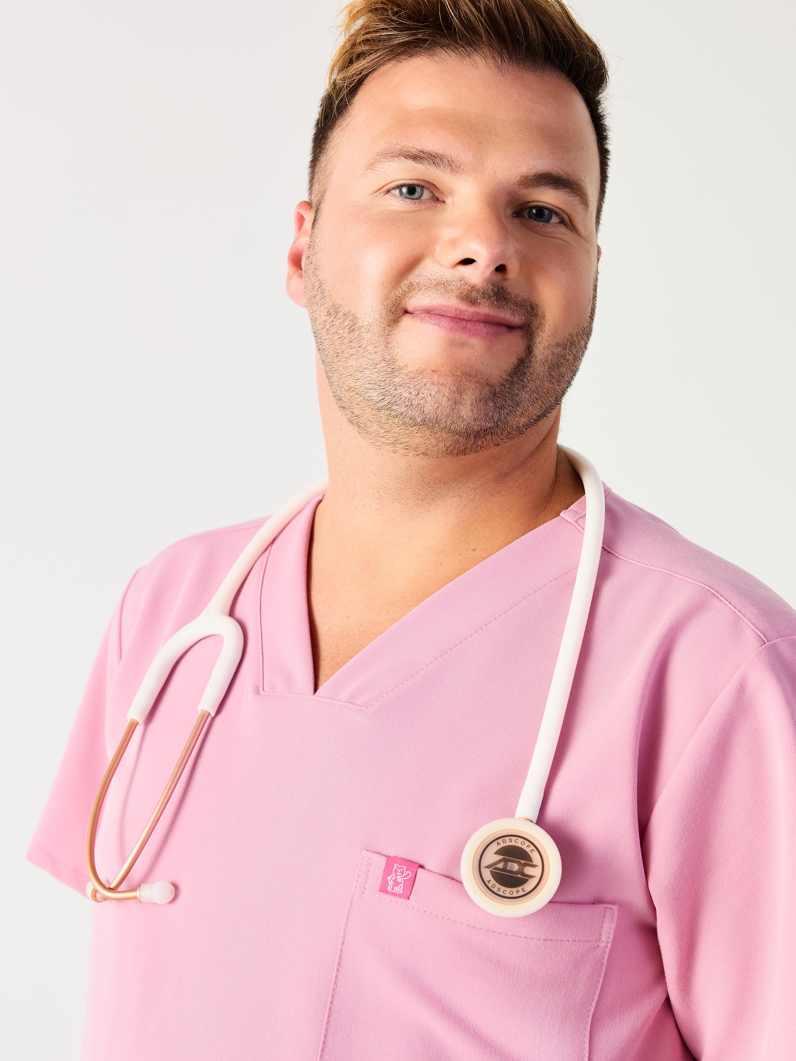 LOGAN RE-GARDE™ - HOPEFUL PINK - One Pocket Men's Scrub Top - SILVADUR™