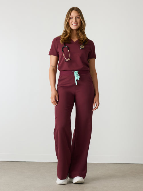MILA RE-GARDE™ - BURGUNDY - Wide Leg Scrub Pants - SILVADUR™
