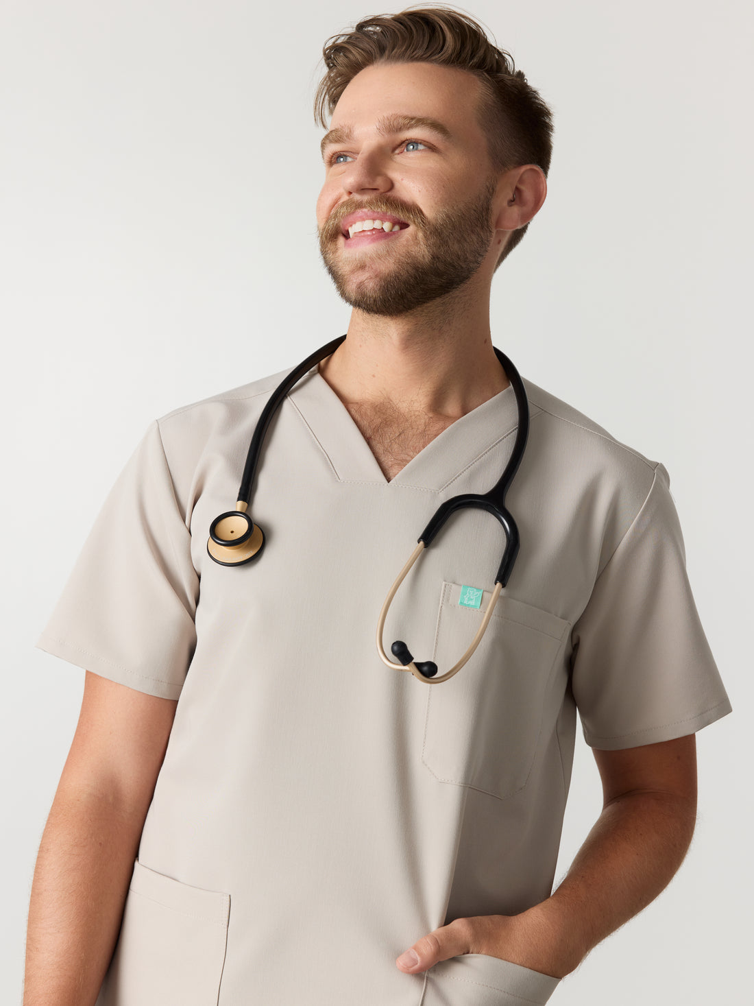 ZACK RE-GARDE™ - GREIGE - Three Pockets Men's Scrub Top - SILVADUR™