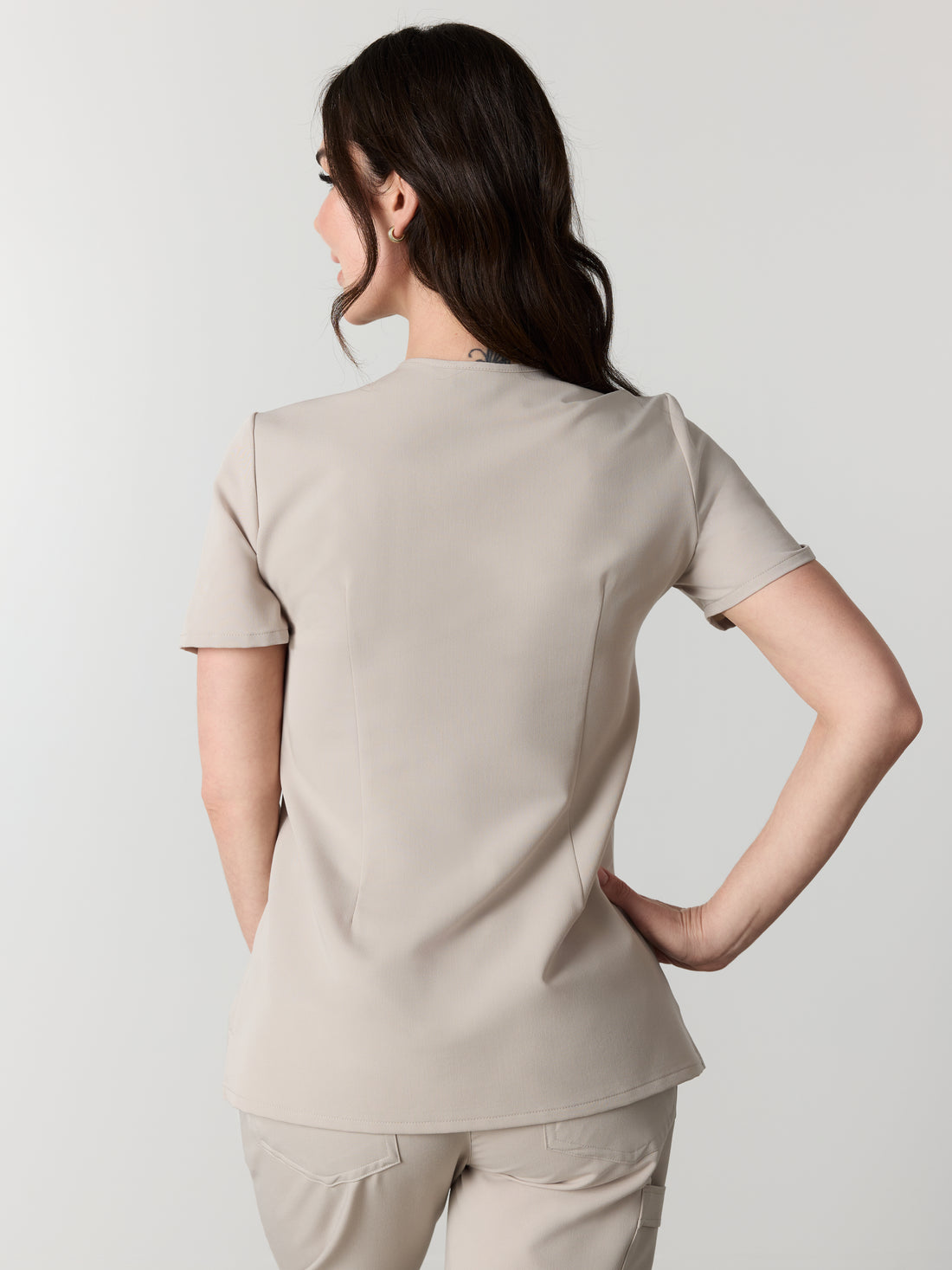 GABRIELLE RE-GARDE™ - GREIGE - One Pocket Scrub Top - SILVADUR™