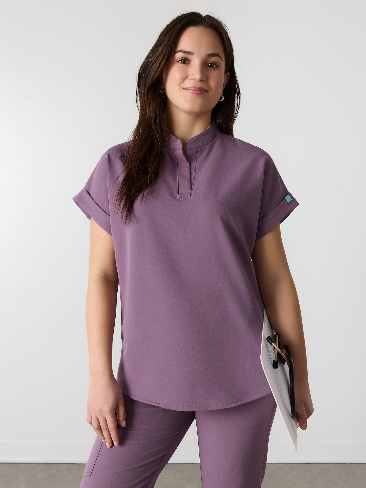 CHARLIE RE-GARDE™ - DUSTY PURPLE - Mandarine Collar Scrub Top - SILVADUR™